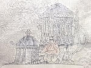 アンティーク　ヱ霞に御輿模様織り出し本場大島紬着物